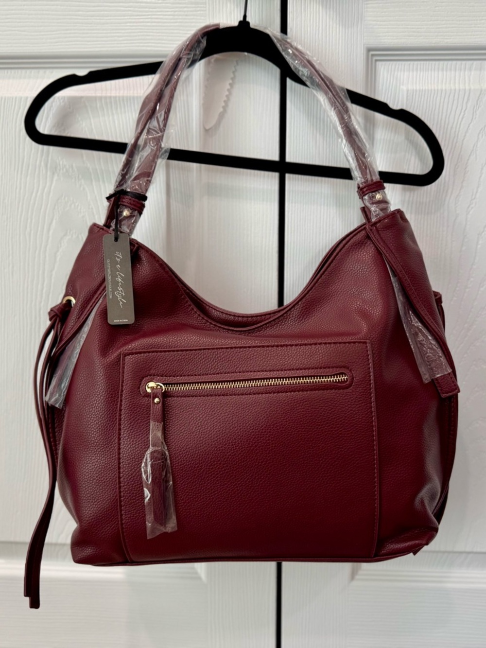 Glitz Girlz Boutique Burgundy Soft Pebbled Vegan Leather Shoulder Bag NWT - Picture 6 of 14